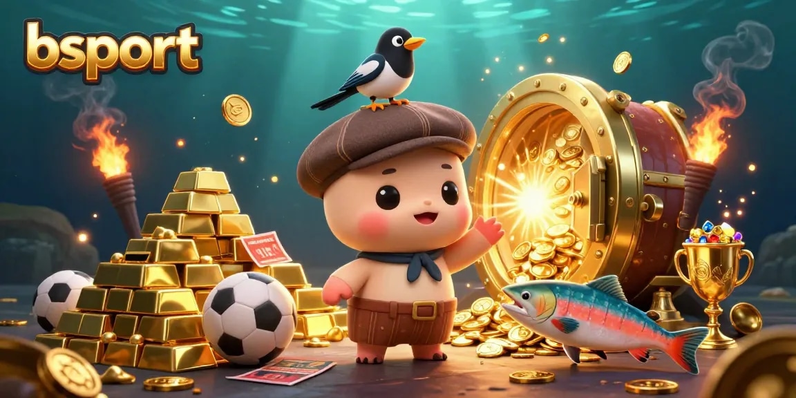 Bettors enjoy games at Bsport, discovering treasures with vibrant sports-themed elements and playful characters.