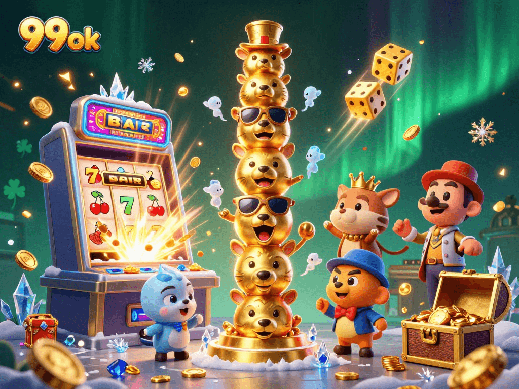 Engage with 99 ok's vibrant casino experience featuring colorful totem and jackpot elements.