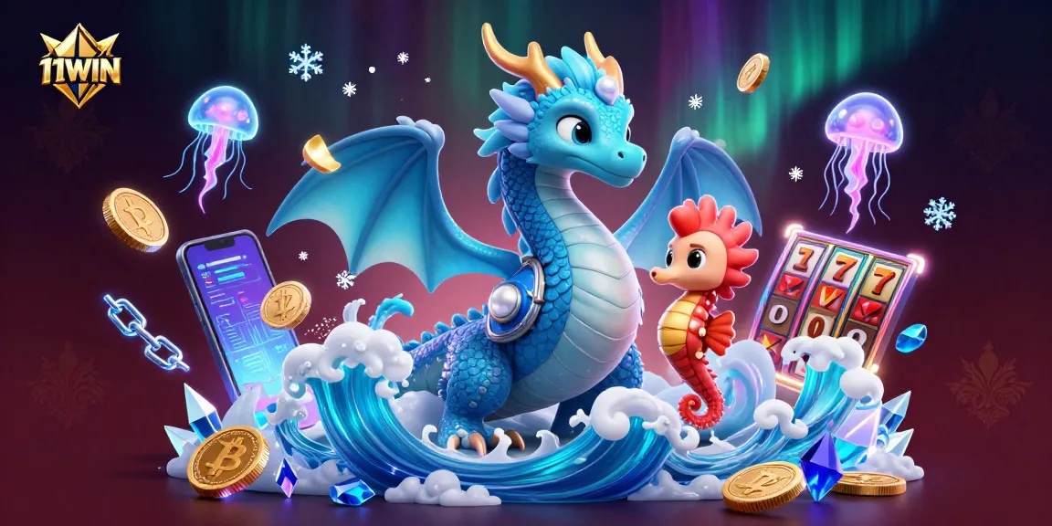 Experience the vibrant world of 11WIN with dynamic slot elements and a magical underwater scene filled with glowing characters.