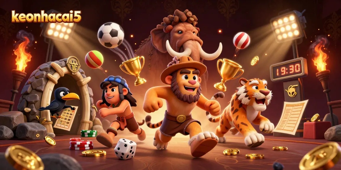 Experience thrilling gameplay at keonhacai5 with our cartoon caveman and tiger duo at the prehistoric casino.