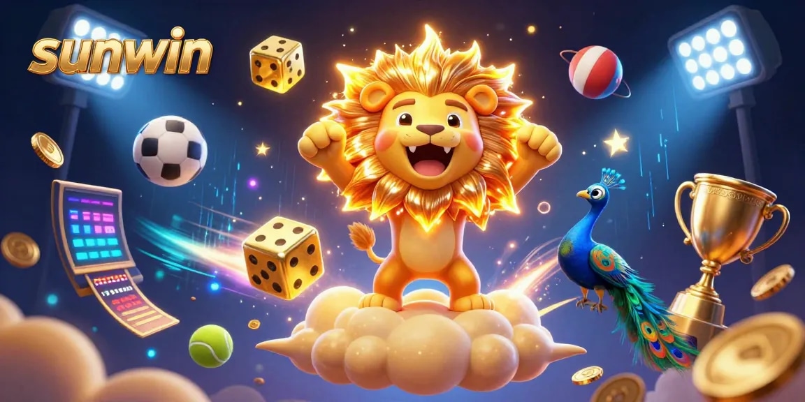 Engage with thrilling gameplay at sunwin, featuring a vibrant 3D casino scene of sports action and digital excitement.
