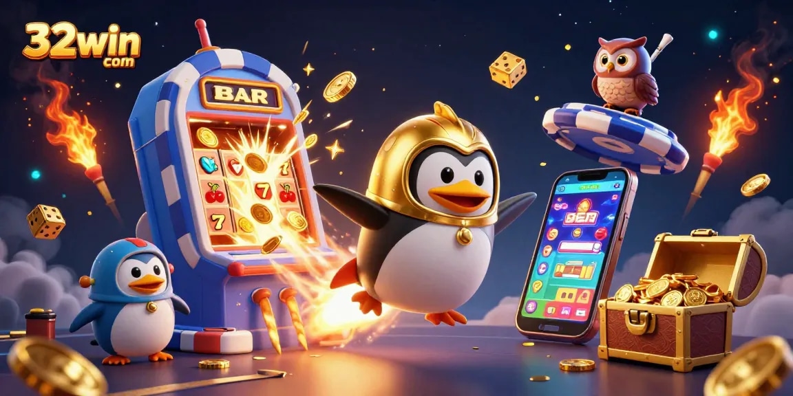 Experience thrilling wins at 32win com with a dazzling casino adventure showing animated gold and prizes.