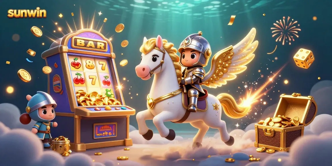 Experience thrilling jackpots with sunwin's vibrant casino scene, featuring a magical horse and slot machines.