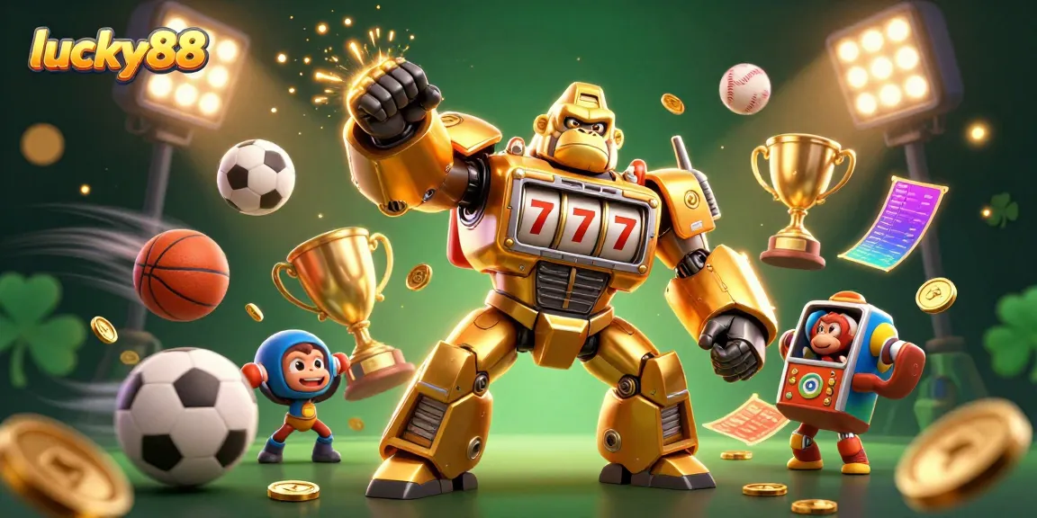 Place bets on lucky88 with thrilling gameplay featuring an energetic golden gorilla mech.
