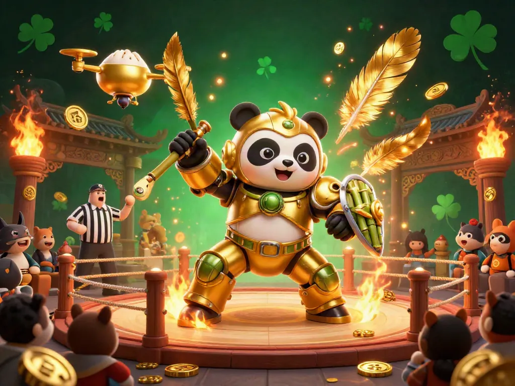 Engage with rolletto's vibrant casino atmosphere, featuring a golden panda in a mech-suit and a dynamic fighting robot.