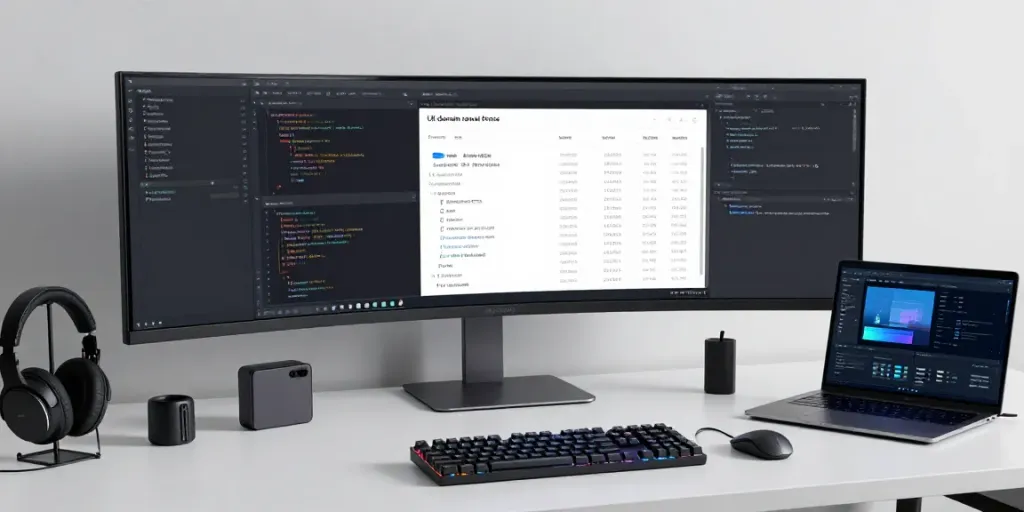 UK domain renewal prices visualized in a modern developer workspace with coding tools.