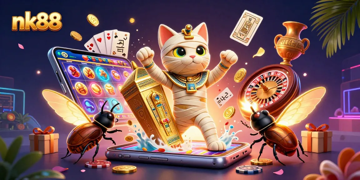 Engage in thrilling play at nk88 with a vibrant 3D illustration showcasing casino excitement.
