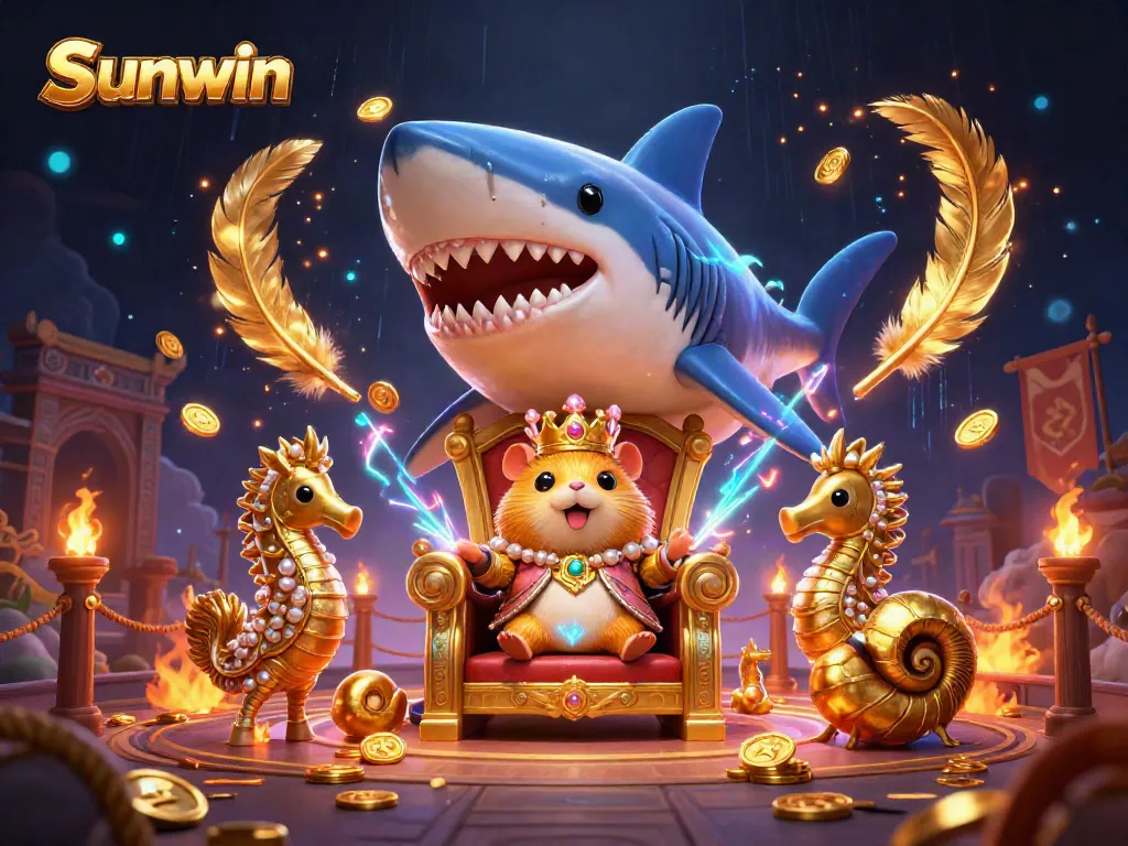 Engage with Sunwin in an exciting realm of online gaming with majestic characters and vibrant casino elements.