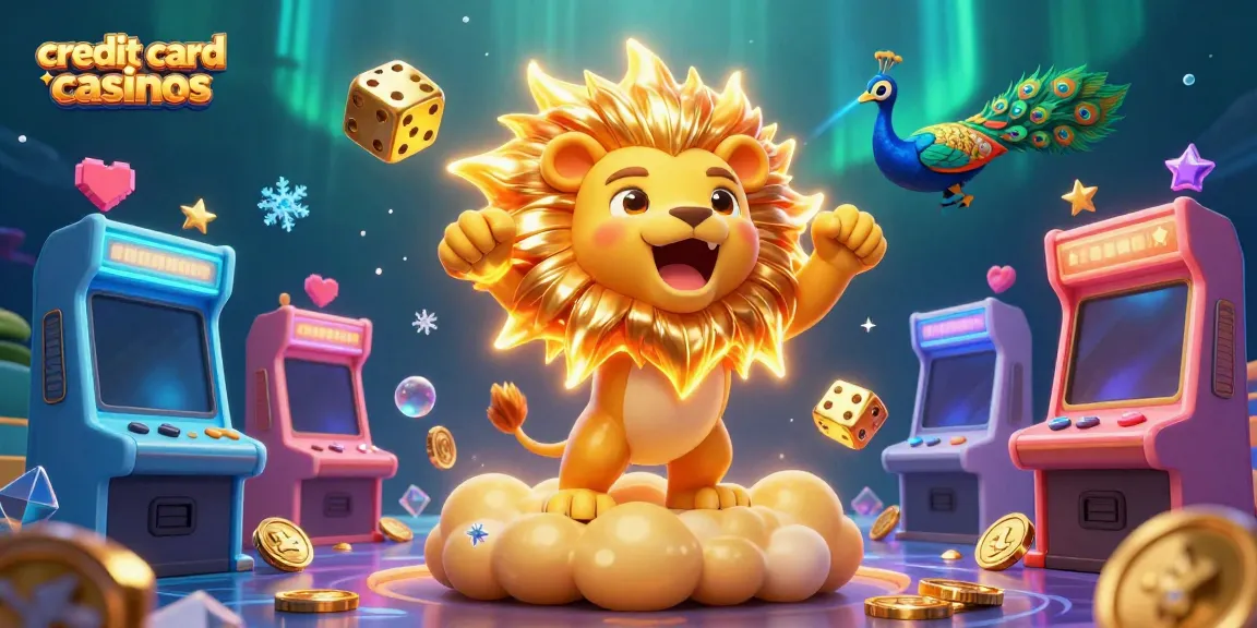 Experience the thrill of credit card casinos with this vibrant 3D illustration showcasing a roaring lion and dynamic gaming elements.