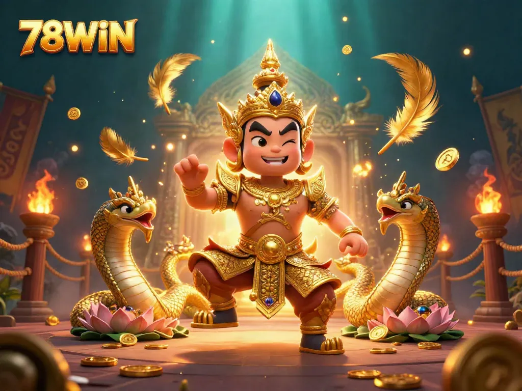 Experience the vibrant energy of 78WIN with dynamic casino elements in an immersive 3D illustration.