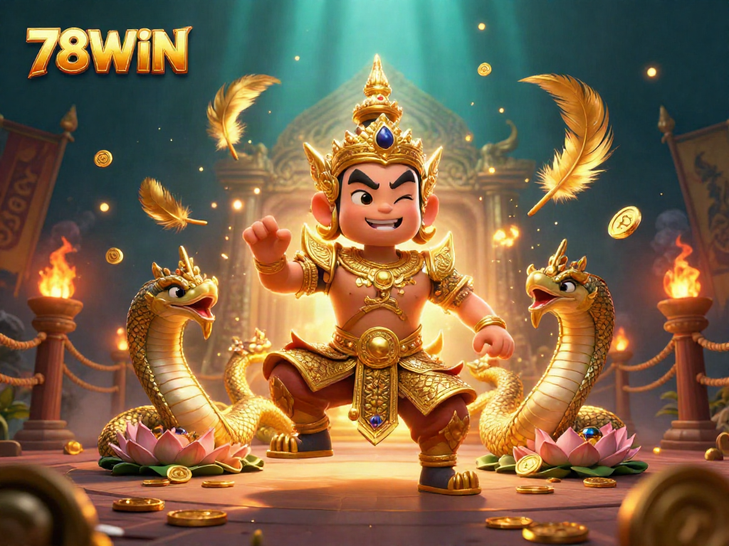 Experience the vibrant energy of 78WIN with dynamic casino elements in an immersive 3D illustration.