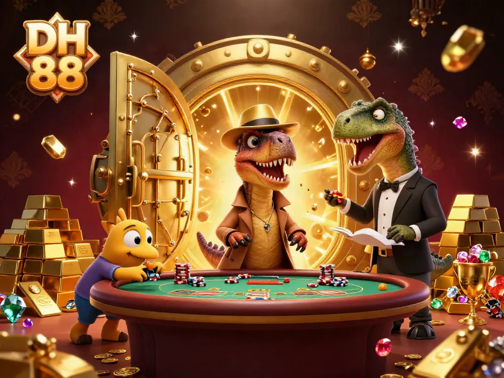 Experience the thrill of gambling at DH 88 with a clever velociraptor card counter and stegosaurus pit boss in vibrant 3D.