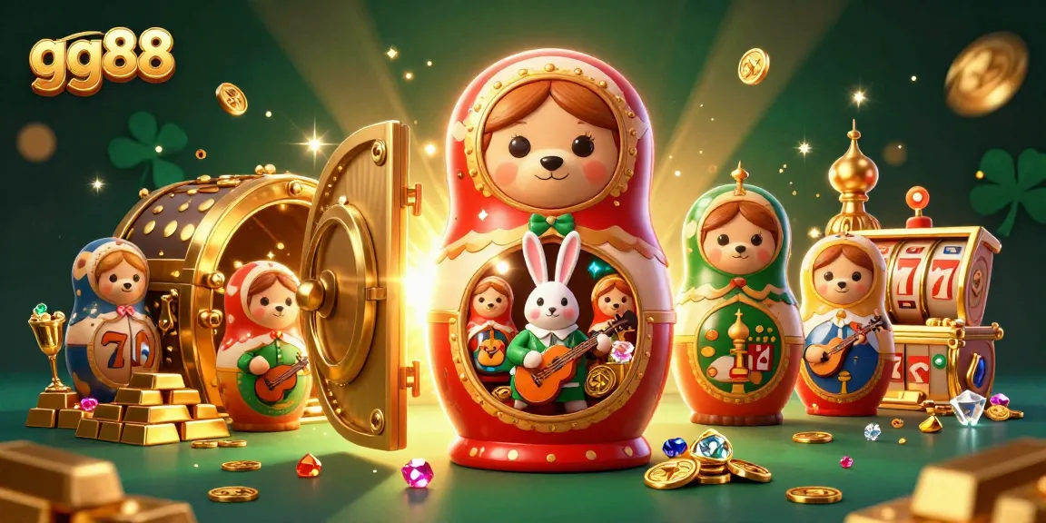 Experience the thrill of gambling with gg88 illustrated in a vibrant casino scene featuring a bear and festive characters.