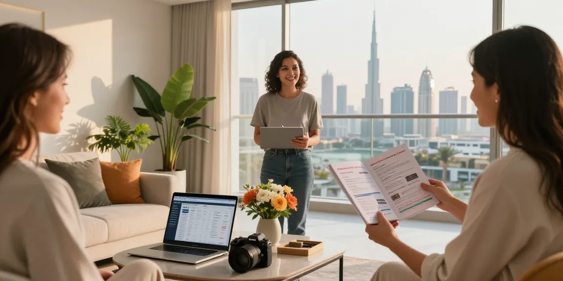 Professional hosting support in Dubai, inviting Airbnb setup with skyline views and welcoming atmosphere.