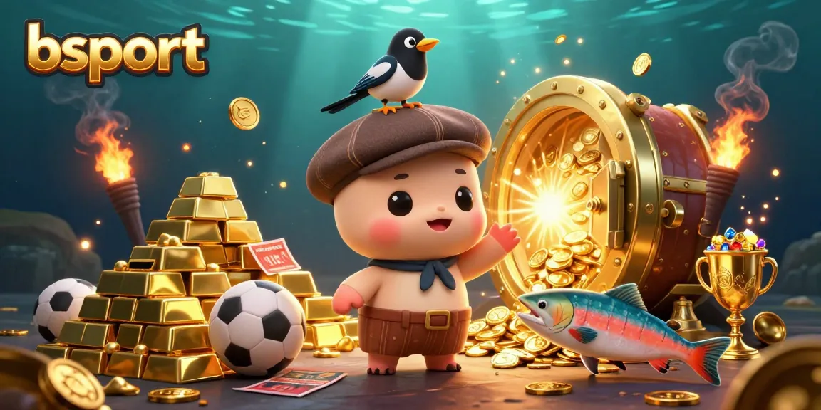 Bettors enjoy games at Bsport, discovering treasures with vibrant sports-themed elements and playful characters.