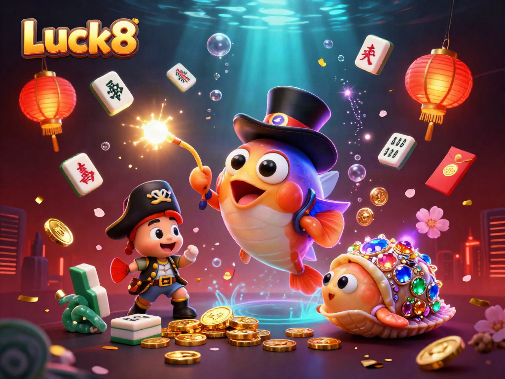 Luck8 rewards players with golden coins while enjoying vibrant underwater casino elements in a 3D scene.