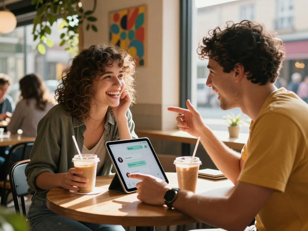 Engaging conversation about nsfw ai chat in a vibrant café setting.