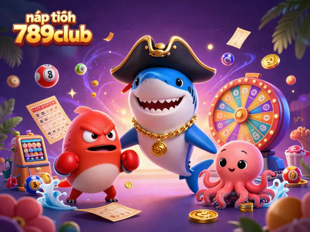 Join the fun with nạp tiền 789club as a pirate shark and friends celebrate a vibrant gambling scene!