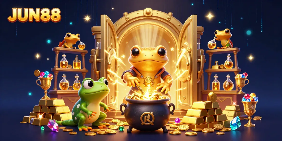 Experience the magic of JUN88 with enchanting golden treasures and alchemical wonders.