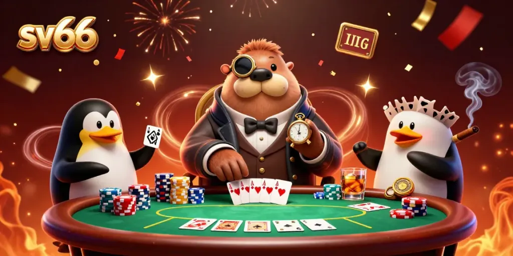 Join the sv66 poker table with a jolly walrus, a penguin dealer, and a bluffing pufferfish!