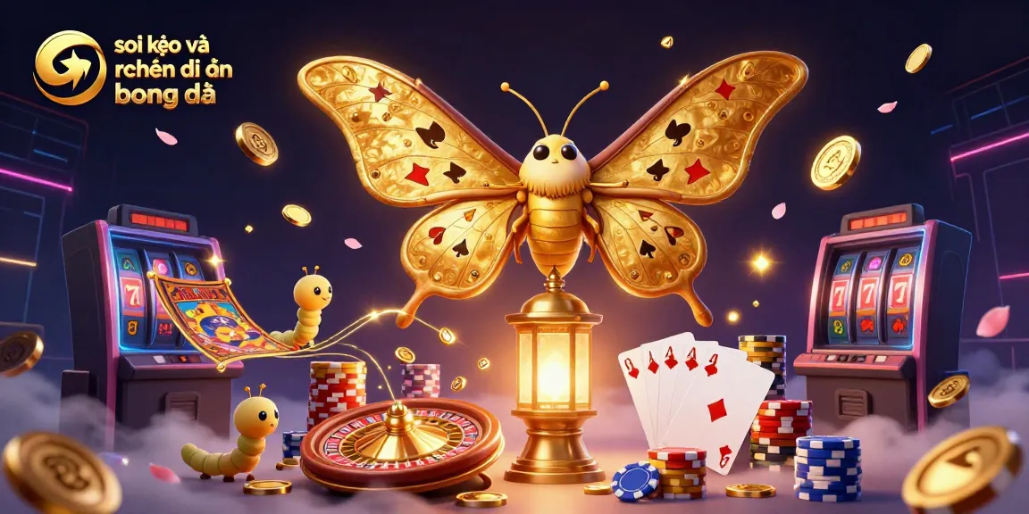 Soi kèo và nhận định bóng đá illustration featuring a majestic moth and casino elements illustrating the excitement of sports betting.