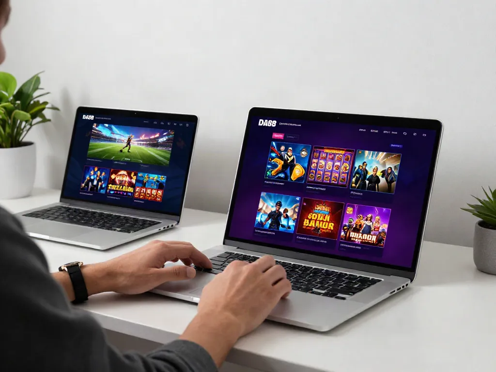 User engaging with the DA88 platform on a sleek laptop showcasing gaming options.