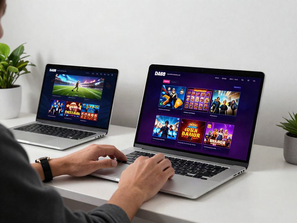 User engaging with the DA88 platform on a sleek laptop showcasing gaming options.