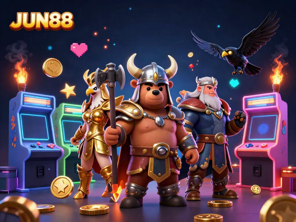 Engage with JUN88's vibrant online casino world filled with thrilling 3D elements and characters.