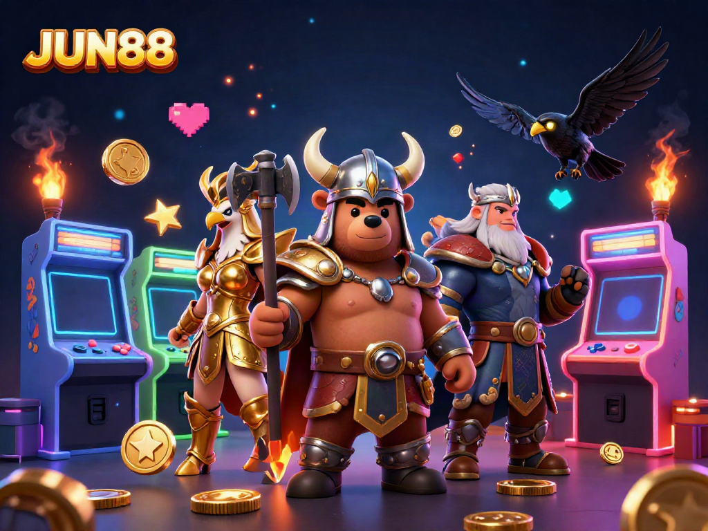 Engage with JUN88's vibrant online casino world filled with thrilling 3D elements and characters.