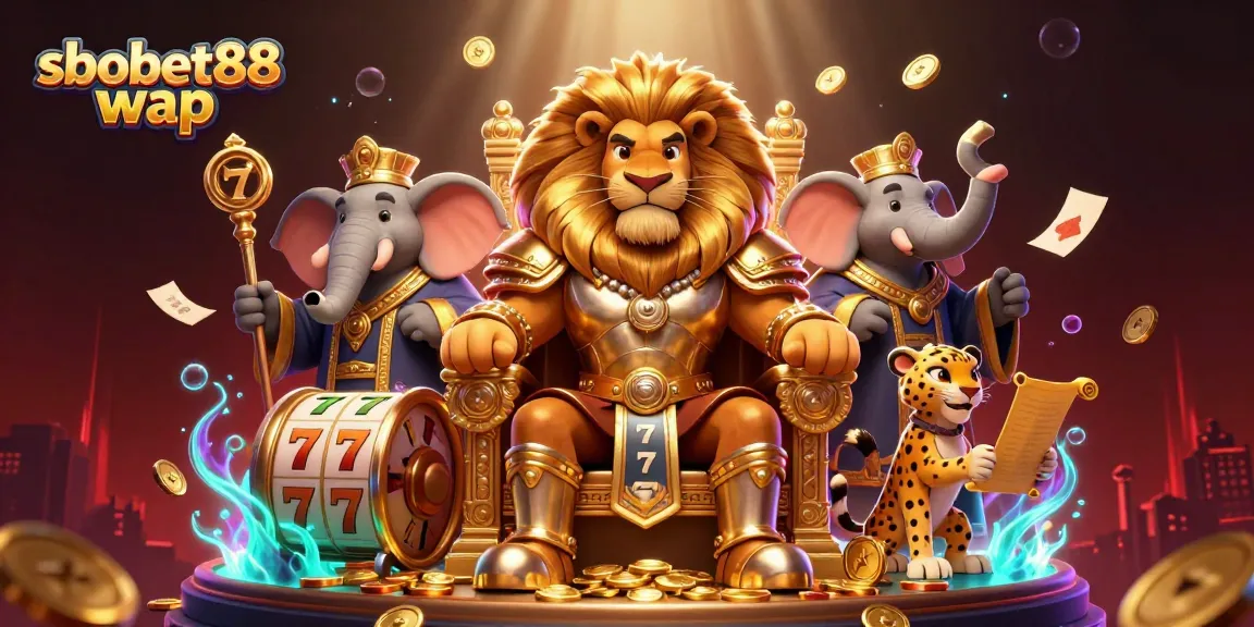 Engage with sbobet88 wap through an exciting 3D illustration of a lion king and casino elements