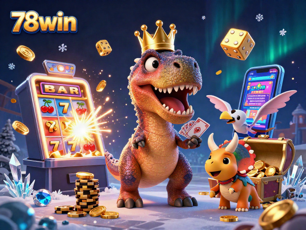 Engage with 78win's thrilling cartoon casino scene showcasing vibrant characters and exciting game elements.