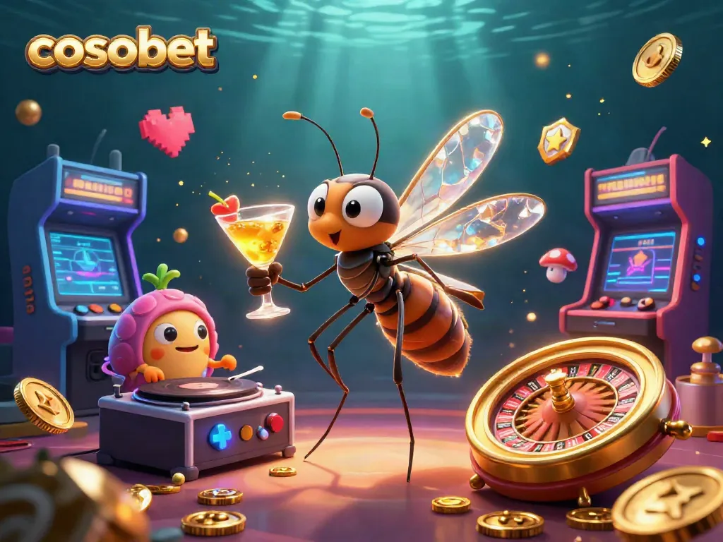 Play with cosmobet in a vibrant casino scene featuring exciting characters and game elements.