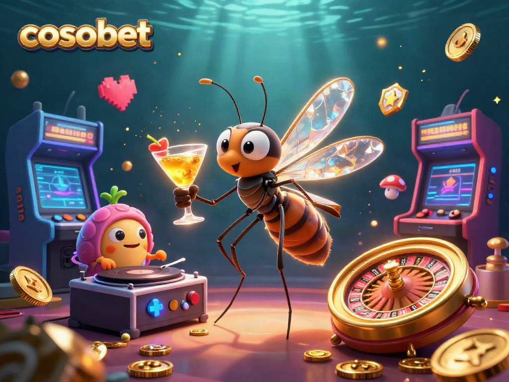 Play with cosmobet in a vibrant casino scene featuring exciting characters and game elements.