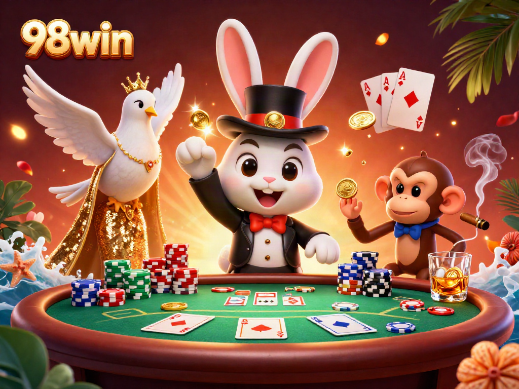Experience thrilling wins with 98win as a magician rabbit pulls golden coins, enhancing your gaming adventure.