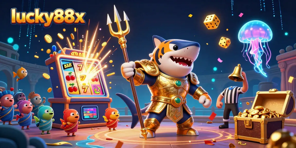 Engage in winning strategies at lucky88x with thrilling 3D casino illustration of jackpots, games, and vibrant energy.