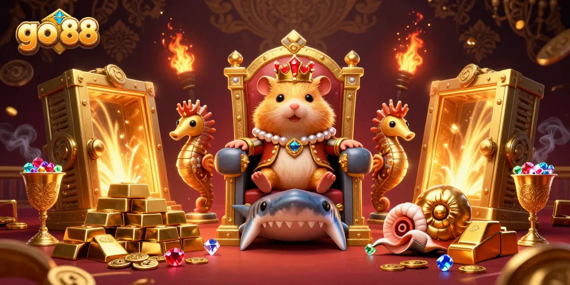 Experience the thrilling charm of go 88, where a golden hamster king reigns over riches in a vibrant casino.