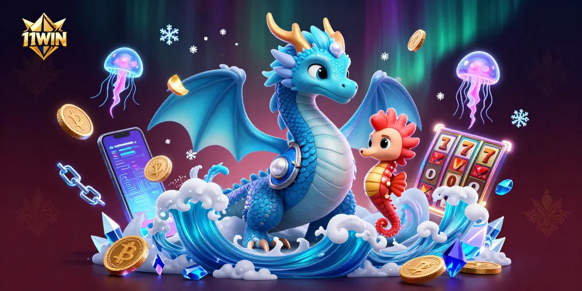 Experience the vibrant world of 11WIN with dynamic slot elements and a magical underwater scene filled with glowing characters.