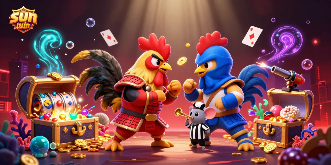 Experience thrilling standoffs in sunwin casino games with roosters and vibrant treasures!