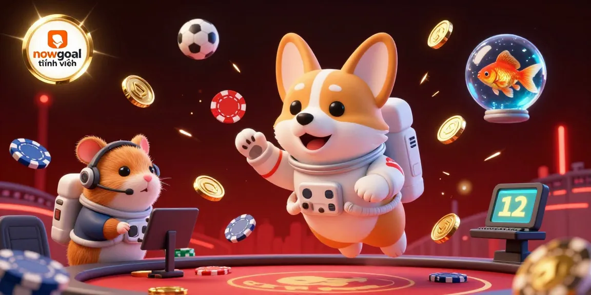Engage with nowgoal tiếng việt in this dynamic sports betting scene featuring a floating astronaut corgi.
