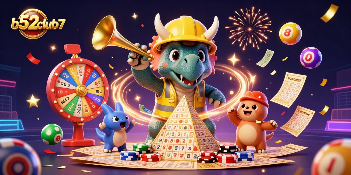 Bet big with b52club7 as you join a vibrant casino celebration with colorful elements and playful characters.