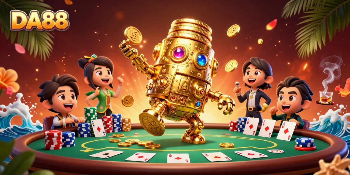 Experience thrilling play with the DA88, featuring a dynamic golden golem at a vibrant poker table.