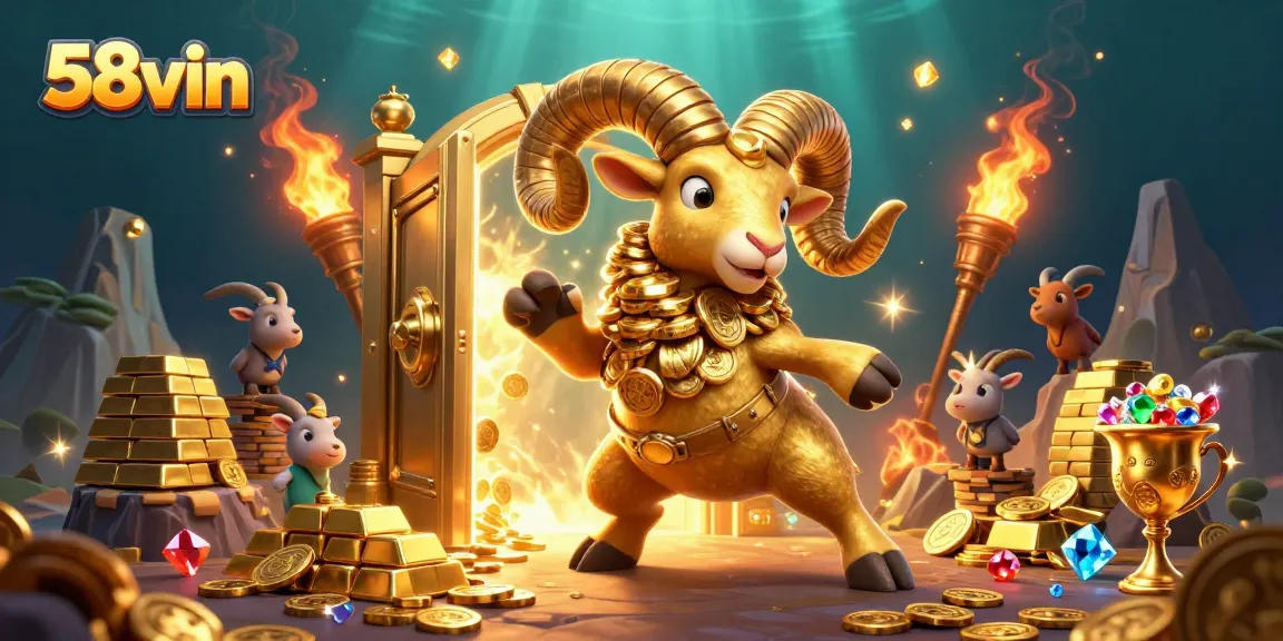 Join the 58vin golden adventure with exciting treasure illustrations and casino excitement.