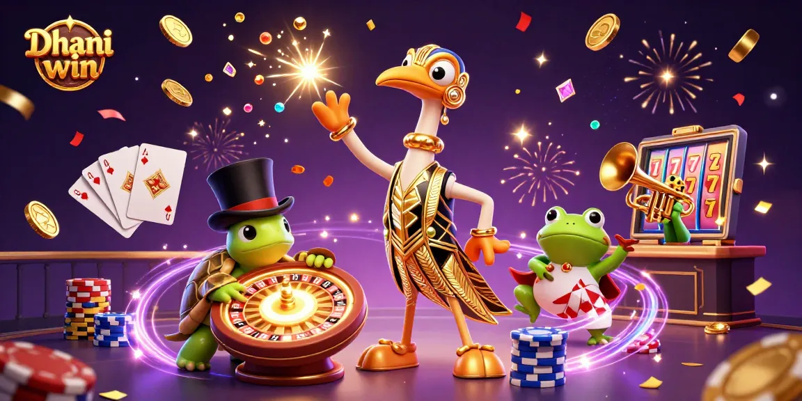 Play exciting games on the Dhani win platform with vibrant characters and casino elements.