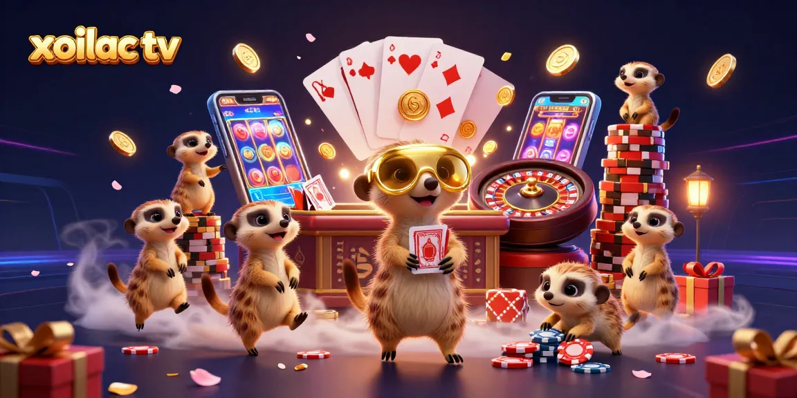 Experience the excitement of xoilac tv at a lively meerkat casino scene with dynamic gambling elements.