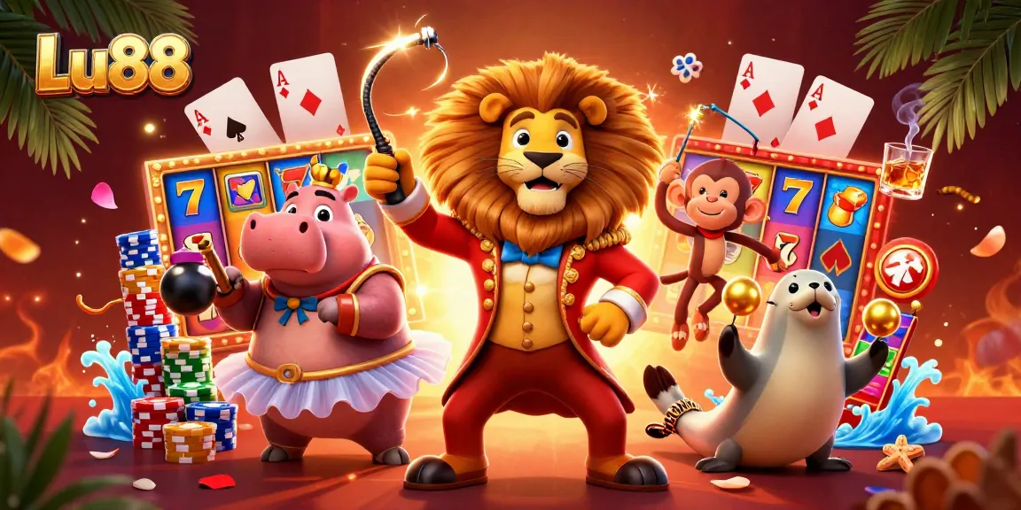 Win big at Lu88 with exciting slots in a vibrant casino scene featuring dynamic characters and rich game elements.