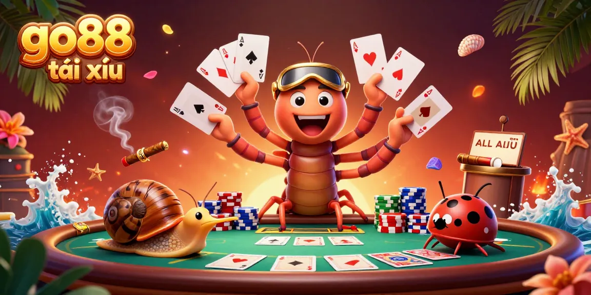 Engage in go88 tài xỉu fun with a lively 3D illustration showcasing a dealer and high-roller excitement.
