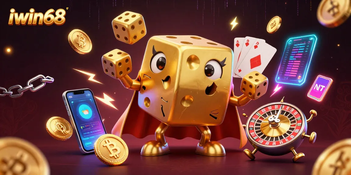 Experience the excitement of iwin68 with a dazzling 3D casino illustration featuring dynamic gaming elements.