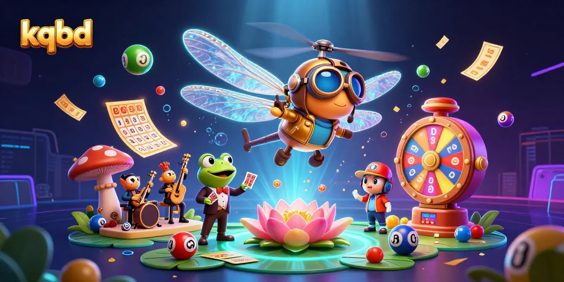 KQBD showcases a vibrant 3D scene with a helicopter pilot dragonfly and a frog croupier amid casino action.