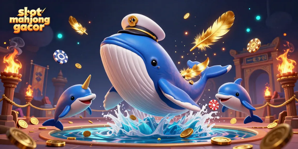 Engage in slot mahjong gacor adventures with captivating whales and vibrant gaming symbols.