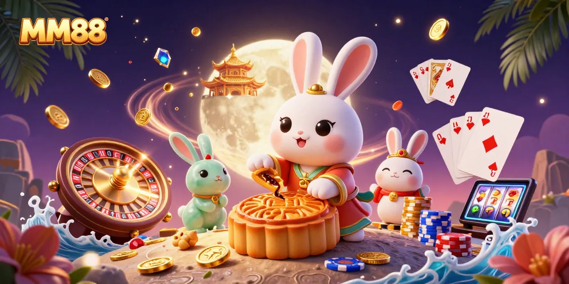 MM88 players enjoy jackpot excitement with 3D rabbits, poker chips, and casino vibes